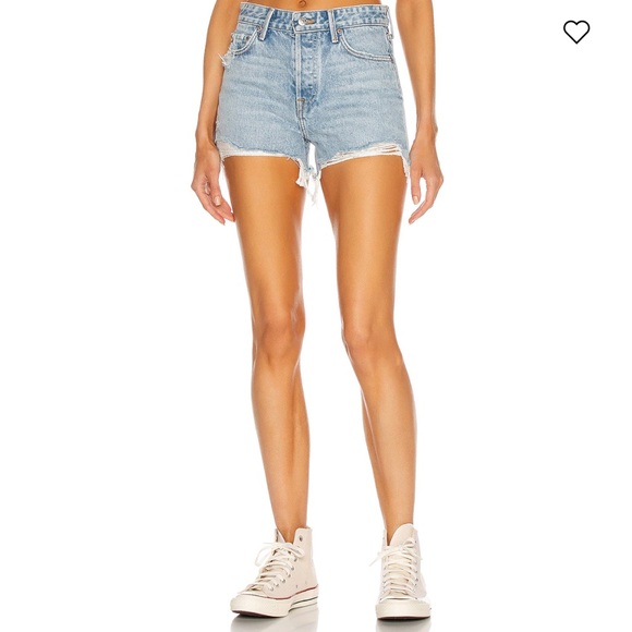 GRLFRND Pants - GRLFRND Faded Blue Frayed Denim Shorts